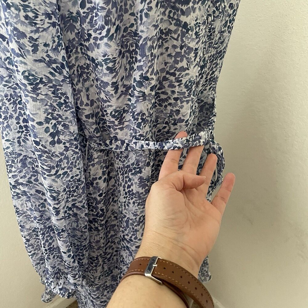 Express Women’s xL Floral Dress Short Tie Waist Blue Chiffon Long Sleeve Girly - Picture 6 of 11